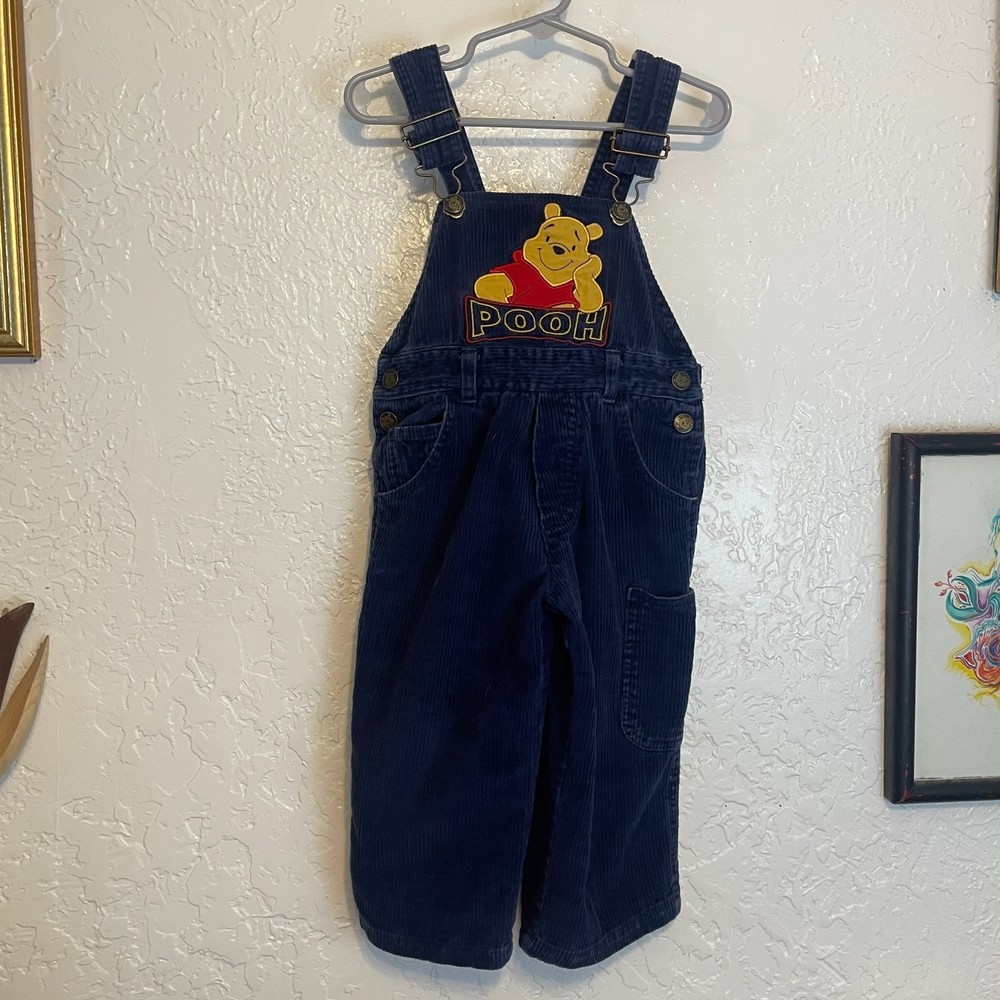 🌻VTG Disney Pooh {2T} Winnie The Pooh Blue Corduroy Coveralls/Overalls